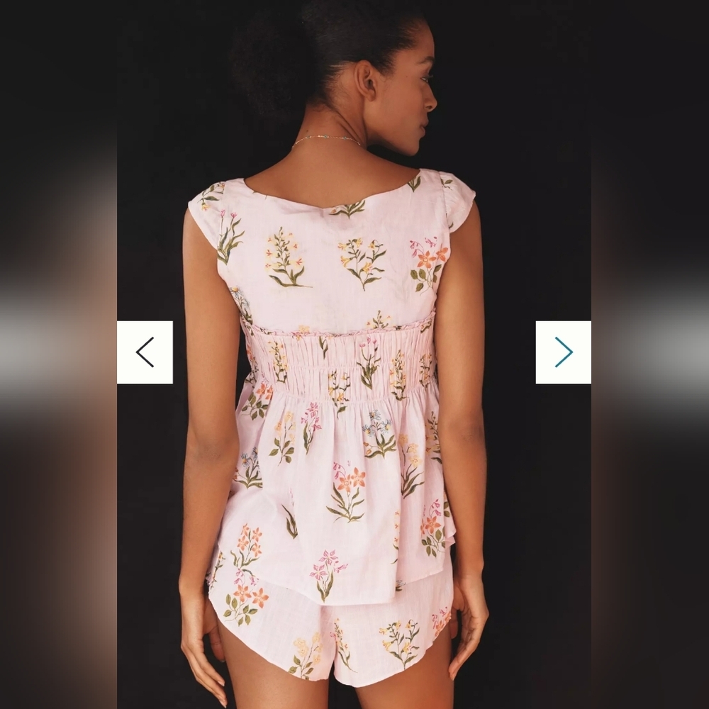 NWT Anthropologie Women’s Pink Floral Smocked Tank & Shorts Sleep Set Size L XL - Picture 3 of 13